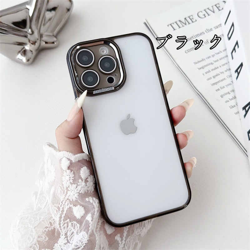フチありiPhoneクリアケース カメラ保護 黄ばみにくいpciPhone透明ケース かわいい 記念切符やステッカー挟むだけ 我的商店 ブラック iPhone16