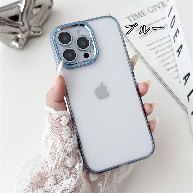 フチありiPhoneクリアケース カメラ保護 黄ばみにくいpciPhone透明ケース かわいい 記念切符やステッカー挟むだけ 我的商店 ブルー iPhone16