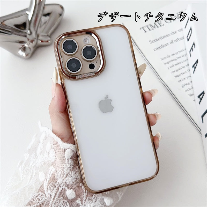 フチありiPhoneクリアケース カメラ保護 黄ばみにくいpciPhone透明ケース かわいい 記念切符やステッカー挟むだけ 我的商店 デザートチタニウム iPhone16