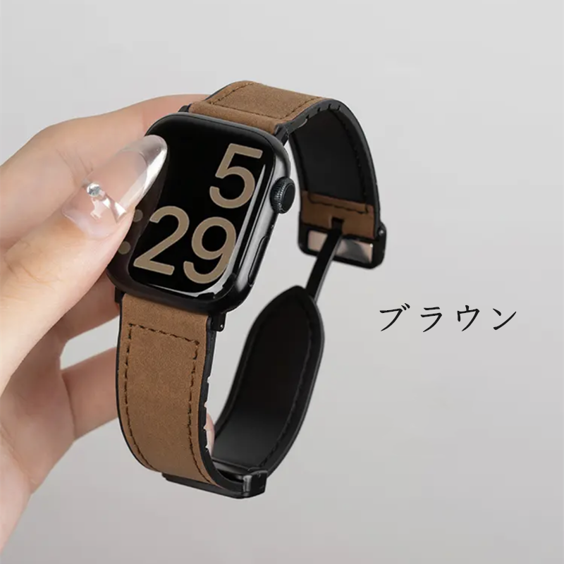 アップル ウォッチ バンド マグネット メンズ apple watchレザーベルト 高級 おしゃれ guestcase ブラウン 38/40/41/42(Series10/11)mm