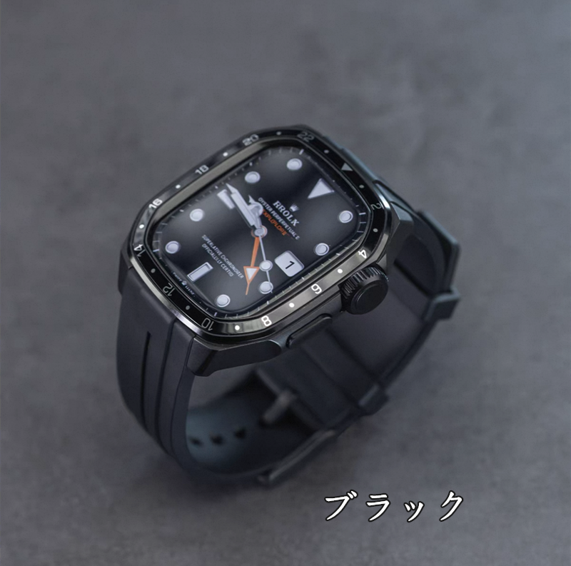 アップルウォッチ バンド ケース 一体型 メンズ apple watchバンド かっこいい シリーズ11 44mm/46mm GUESTCASE ブラック 44mm(S4/5/6/SE適用)