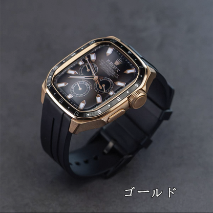 アップルウォッチ バンド ケース 一体型 メンズ apple watchバンド かっこいい シリーズ11 44mm/46mm GUESTCASE ゴールド 44mm(S4/5/6/SE適用)