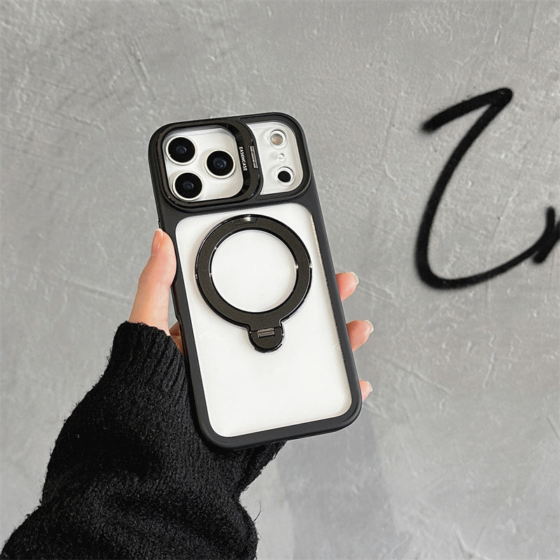 iphone17/17pro ケース スタンド 付き iphone16pro/15 クリアケース magsafe対応 GETCASE ブラック iPhone17