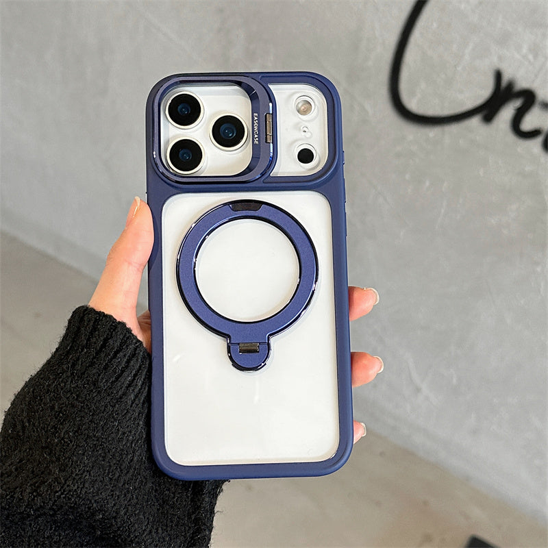 iphone17/17pro ケース スタンド 付き iphone16pro/15 クリアケース magsafe対応 GETCASE ディープブルー iPhone17