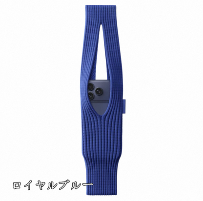 iPhoneポケット スマホバッグ ニット編み込み アクセサリー スマホポーチ 2サイズ展開 guestcase ディープブルー 40mm