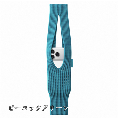 iPhoneポケット スマホバッグ ニット編み込み アクセサリー スマホポーチ 2サイズ展開 guestcase ピーコックグリーン 40mm