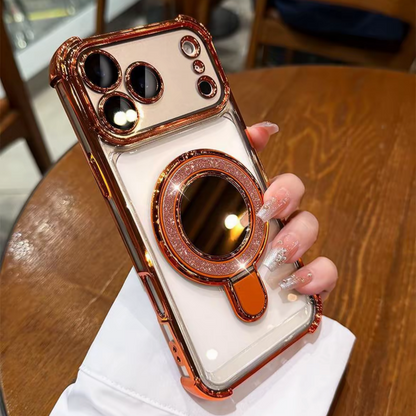 ミラー付き iphone13~17series対応クリアケース 隠しスタンド付き iphoneケース 耐衝撃 おしゃれ guestcase