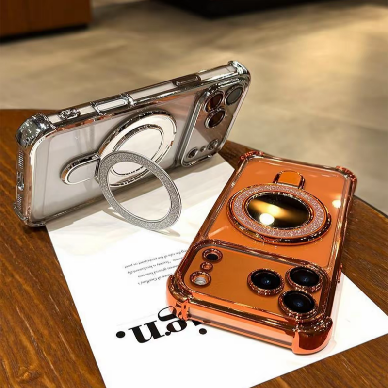 ミラー付き iphone13~17series対応クリアケース 隠しスタンド付き iphoneケース 耐衝撃 おしゃれ guestcase