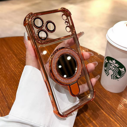 ミラー付き iphone13~17series対応クリアケース 隠しスタンド付き iphoneケース 耐衝撃 おしゃれ guestcase