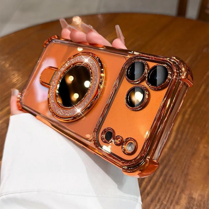 ミラー付き iphone13~17series対応クリアケース 隠しスタンド付き iphoneケース 耐衝撃 おしゃれ guestcase