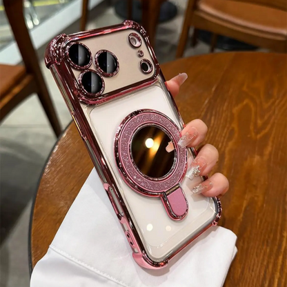 ミラー付き iphone13~17series対応クリアケース 隠しスタンド付き iphoneケース 耐衝撃 おしゃれ guestcase