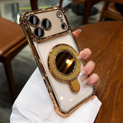 ミラー付き iphone13~17series対応クリアケース 隠しスタンド付き iphoneケース 耐衝撃 おしゃれ guestcase