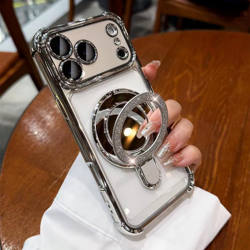 ミラー付き iphone13~17series対応クリアケース 隠しスタンド付き iphoneケース 耐衝撃 おしゃれ guestcase