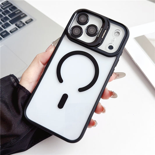カメラ保護リング付き iphone17/17proケース 隠しスタンド付き magsafeケース クリア GETCASE ブラック iPhone17