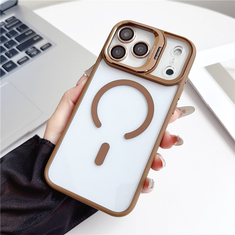 カメラ保護リング付き iphone17/17proケース 隠しスタンド付き magsafeケース クリア GETCASE デザートチタニウム iPhone17