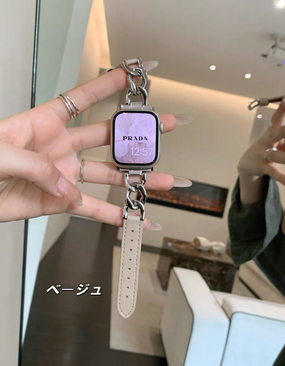 レザーxステンレス アップルウォッチバンド おしゃれ 女性 apple watchベルト guestcase ベージュ 38/40/41/42(Series10/11)mm