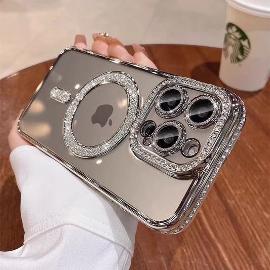 クリア iphone16/16pro ケース ストーンデコ マグセーフケース キラキラ