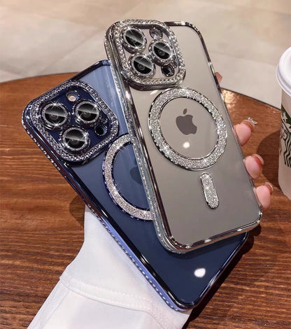 クリア iphone16/16pro ケース ストーンデコ マグセーフケース キラキラ