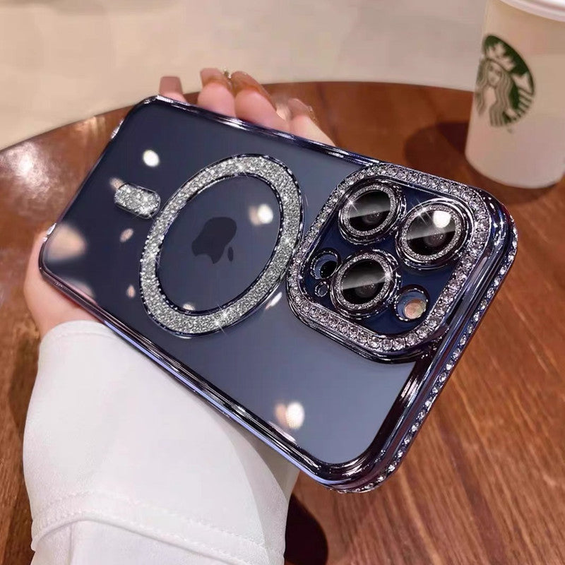 クリア iphone16/16pro ケース ストーンデコ マグセーフケース キラキラ