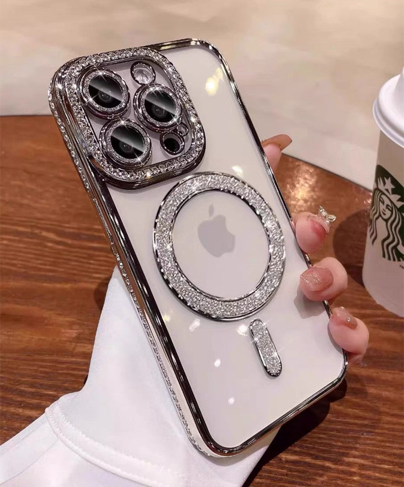 クリア iphone16/16pro ケース ストーンデコ マグセーフケース キラキラ