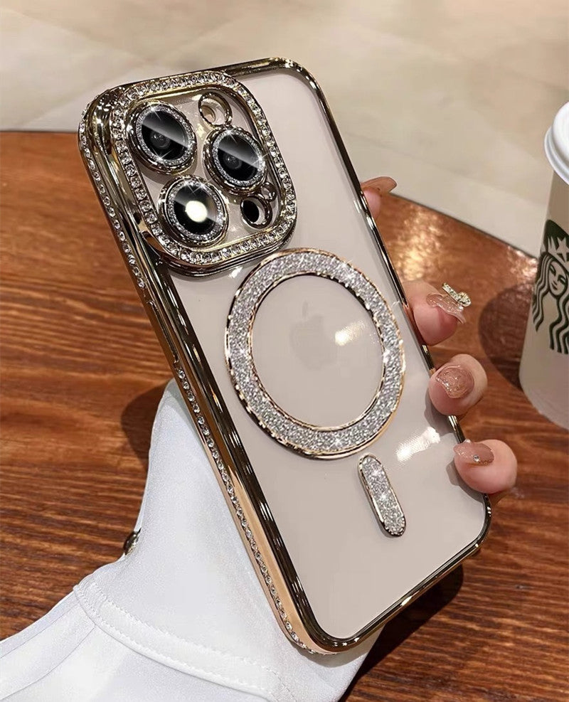 クリア iphone16/16pro ケース ストーンデコ マグセーフケース キラキラ