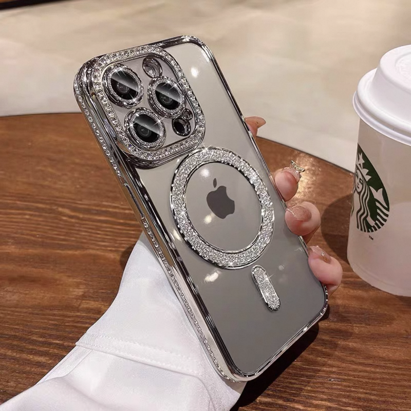 クリア iphone16/16pro ケース ストーンデコ マグセーフケース キラキラ