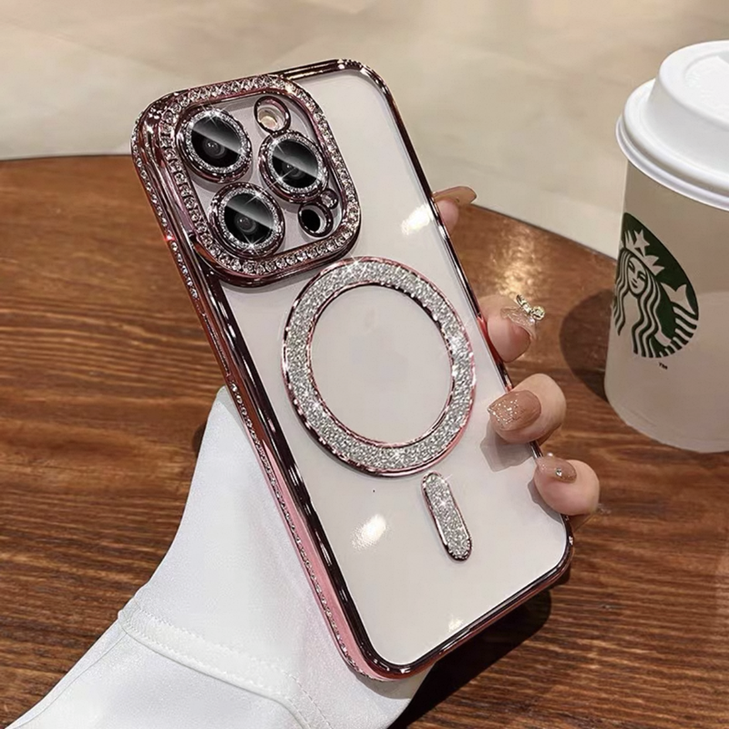 クリア iphone16/16pro ケース ストーンデコ マグセーフケース キラキラ