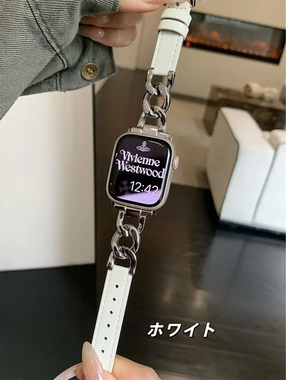 レザーxステンレス アップルウォッチバンド おしゃれ 女性 apple watchベルト guestcase ホワイト 38/40/41/42(Series10/11)mm