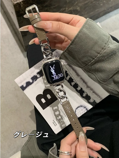 レザーxステンレス アップルウォッチバンド おしゃれ 女性 apple watchベルト guestcase グレージュ 38/40/41/42(Series10/11)mm