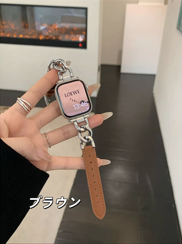 レザーxステンレス アップルウォッチバンド おしゃれ 女性 apple watchベルト guestcase ブラウン 38/40/41/42(Series10/11)mm