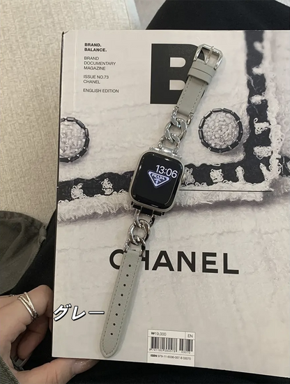 レザーxステンレス アップルウォッチバンド おしゃれ 女性 apple watchベルト guestcase グレー 38/40/41/42(Series10/11)mm