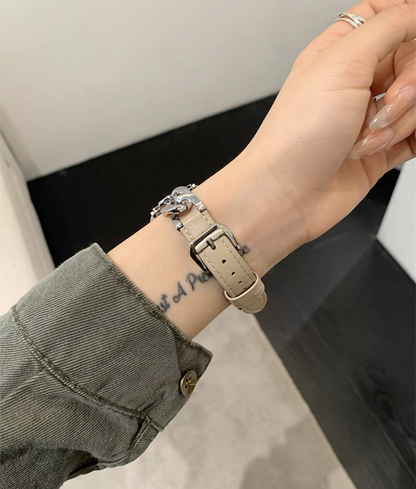 レザーxステンレス アップルウォッチバンド おしゃれ 女性 apple watchベルト guestcase