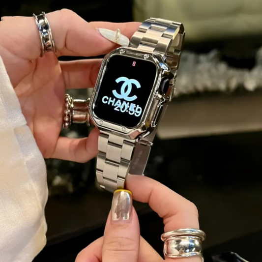 ステンレス アップルウォッチバンド 工具不要で調整可能 apple watchカバー付き guestcase シルバー 38mm