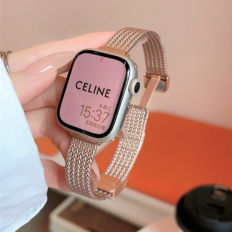 マグネット式 apple watchステンレスバンド 女性 アップルウォッチ 全シリーズ対応 細 ベルト guestcase ピンクゴールド 38/40/41/42(Series10/11)mm