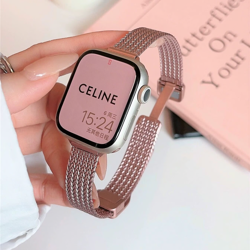 マグネット式 apple watchステンレスバンド 女性 アップルウォッチ 全シリーズ対応 細 ベルト guestcase ピンク 38/40/41/42(Series10/11)mm