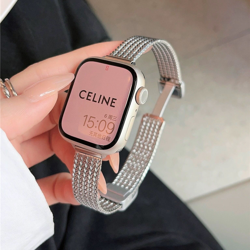 マグネット式 apple watchステンレスバンド 女性 アップルウォッチ 全シリーズ対応 細 ベルト guestcase シルバー 38/40/41/42(Series10/11)mm