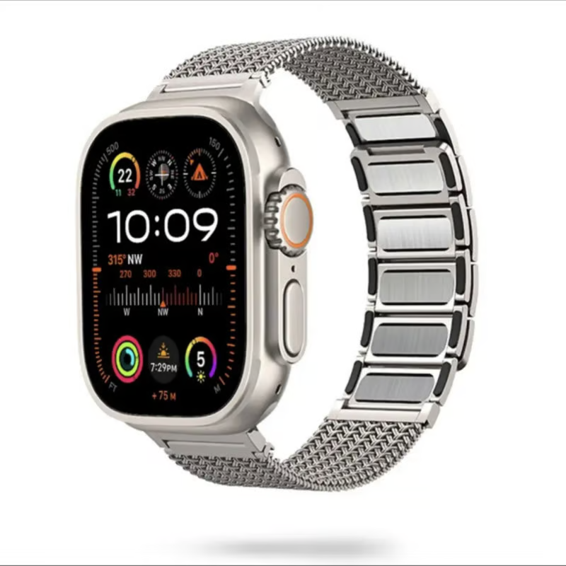 マグネット アップルウォッチバン メッシュデザイン メンズ ビジネス apple watch交換ベルト GETCASE ナチュラルチタニウム 38/40/41/42(Series10)mm