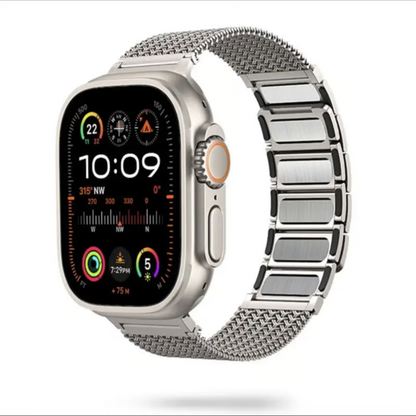 マグネット アップルウォッチバン メッシュデザイン メンズ ビジネス apple watch交換ベルト GETCASE ナチュラルチタニウム 38/40/41/42(Series10)mm