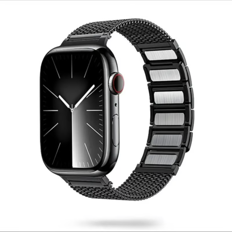 マグネット アップルウォッチバン メッシュデザイン メンズ ビジネス apple watch交換ベルト GETCASE ブラック 38/40/41/42(Series10)mm