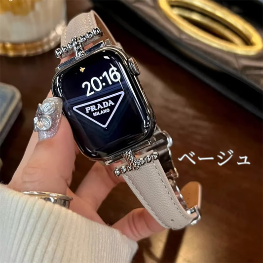 女性向け 本革のアップルウォッチバンド おしゃれ 高級 apple watch 革 バンド GUESTCASE ベージュ 38/40/41/42(Series10)mm