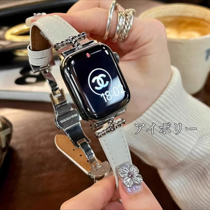 女性向け 本革のアップルウォッチバンド おしゃれ 高級 apple watch 革 バンド GUESTCASE アイボリー 38/40/41/42(Series10)mm