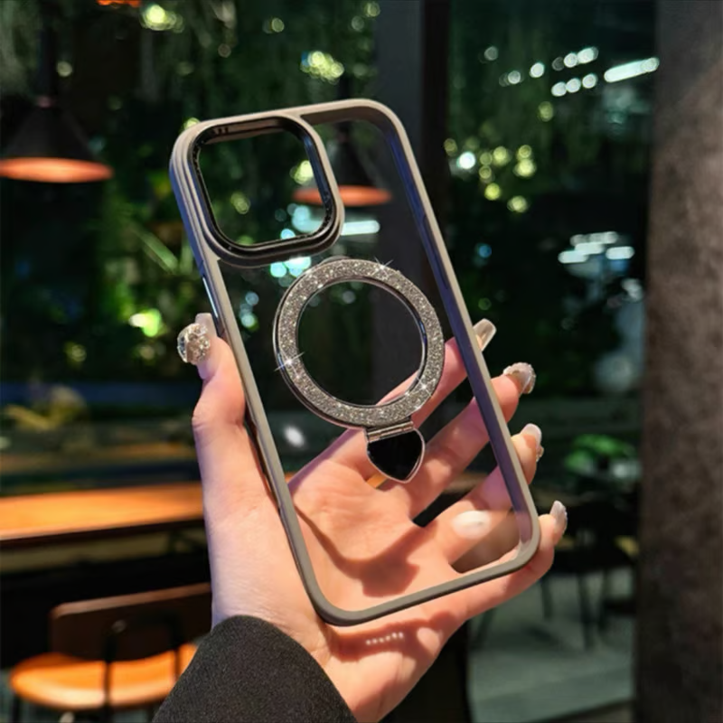 iphoneクリアケース キラキラスタンド付き magsafeケース おしゃれ