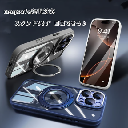 magsafe ケース クリア iphone16/15/14 ケース 360度回転スタンド カメラ保護