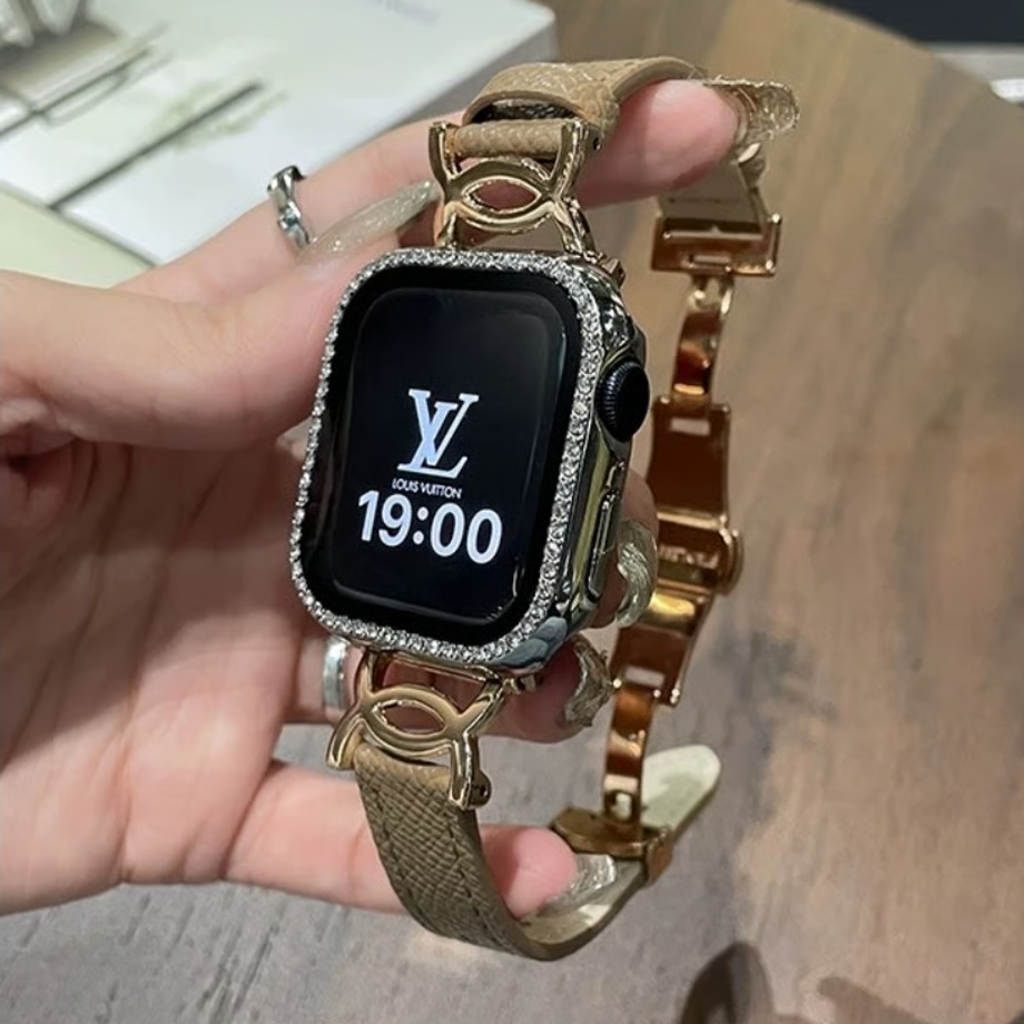 「apple watchカバー付き」おしゃれなアップルウォッチバンド 女性用 レザーベルト GUESTCASE グレージュ 38mm