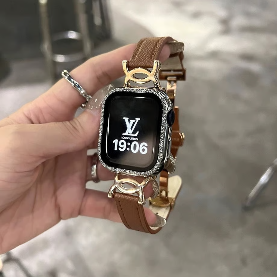 「apple watchカバー付き」おしゃれなアップルウォッチバンド 女性用 レザーベルト GUESTCASE ブラウン 38mm
