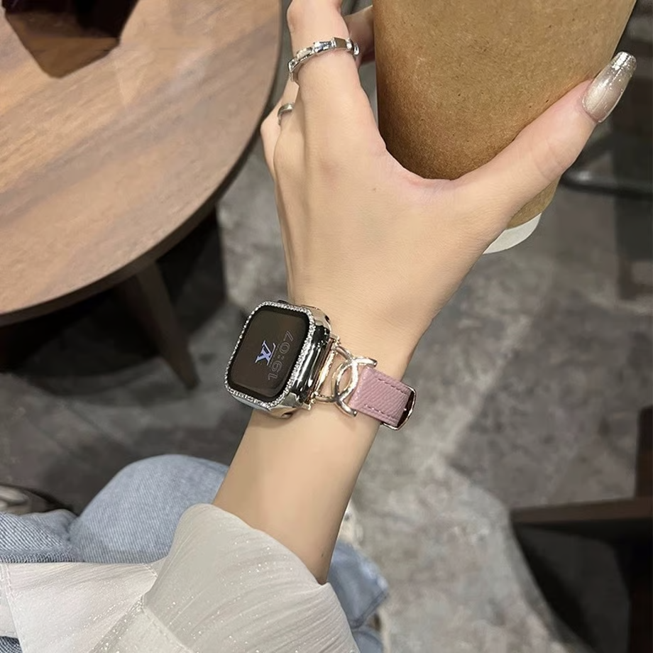 「apple watchカバー付き」おしゃれなアップルウォッチバンド 女性用 レザーベルト GUESTCASE パープル 38mm