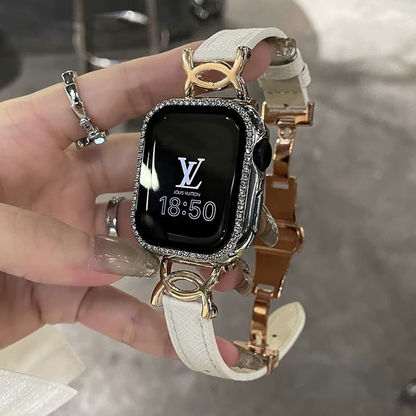 「apple watchカバー付き」おしゃれなアップルウォッチバンド 女性用 レザーベルト GUESTCASE ホワイト 38mm
