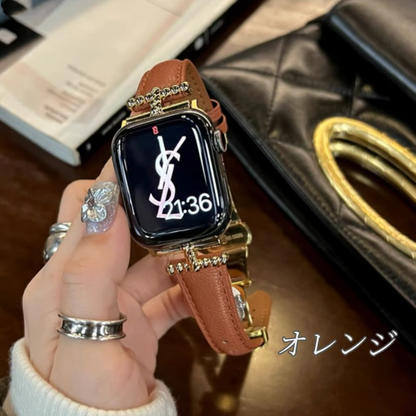 女性向け 本革のアップルウォッチバンド おしゃれ 高級 apple watch 革 バンド GUESTCASE オレンジ 38/40/41/42(Series10)mm