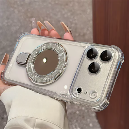 ミラー付き iphone13~17series対応クリアケース 隠しスタンド付き iphoneケース 耐衝撃 おしゃれ guestcase