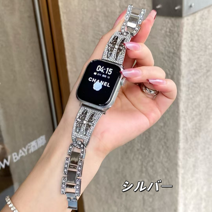 アップルウォッチバンド かわいい キラキラ apple watchバンド S10/S11対応 guestcase シルバー 38/40/41/42(Series10/11)mm